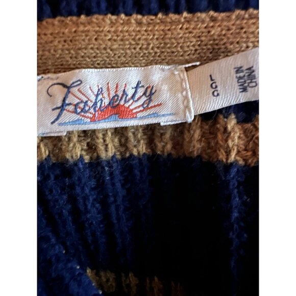 FAHERTY Blue Gold Mariner Stripe quarter zip sweater preppy cotton blend Large - Picture 4 of 9